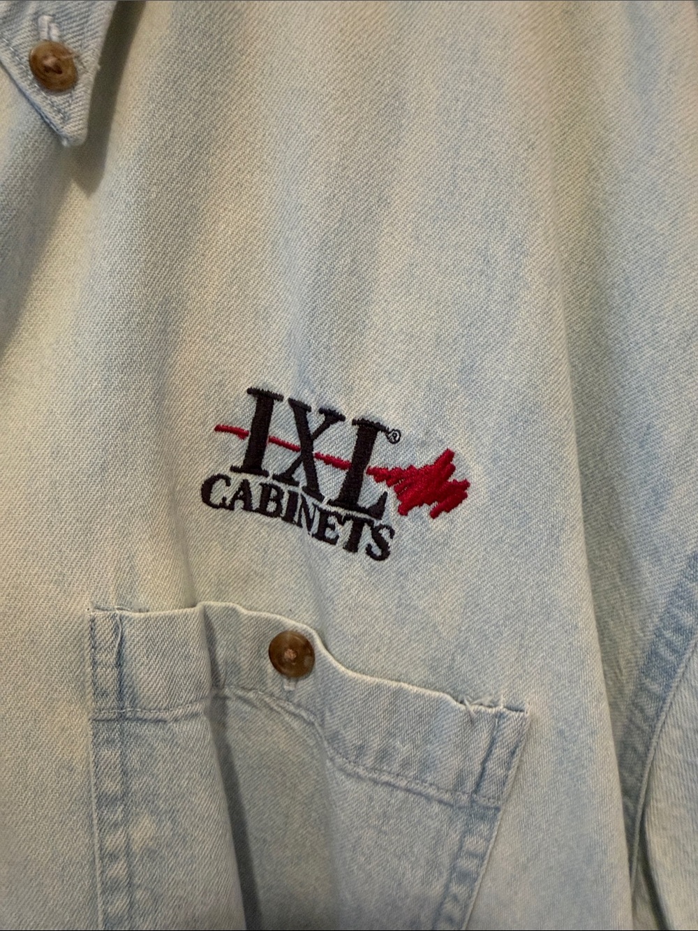 Vintage Light Blue Denim Button-Down Shirt with Embroidered Logo - Picture 3 of 4